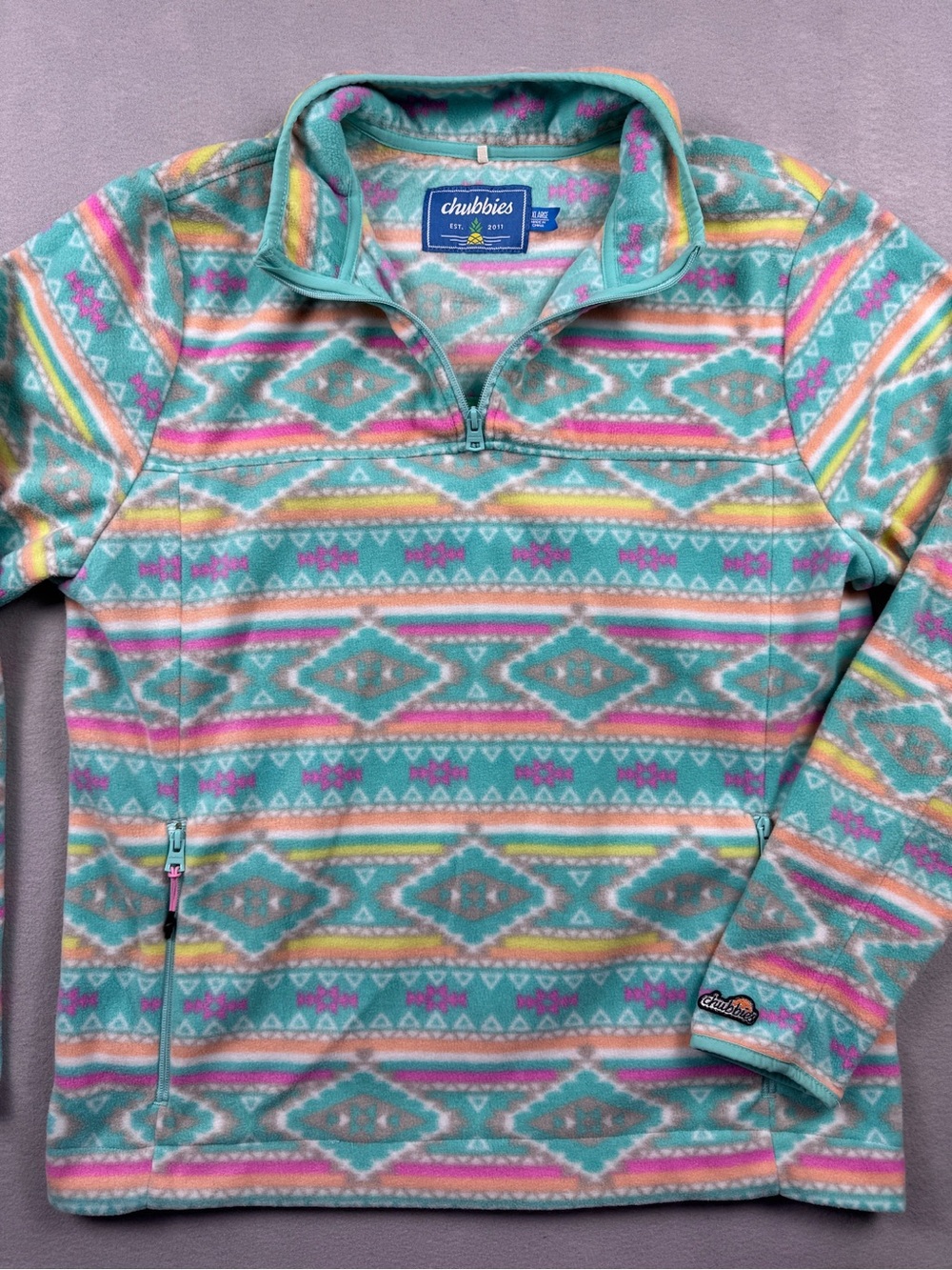 Chubbies Sweater Men's XL Green Aztec Print Fleece 1/4 Quarter Zip Pullover